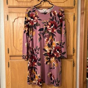 Sweet Pea long sleeved mauve floral fall shift dress size Small